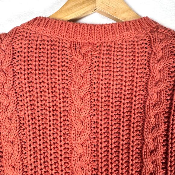 L.L BEAN Cable Knit Cotton Button Down Cardigan Sweater Size Small Orange - Picture 5 of 6